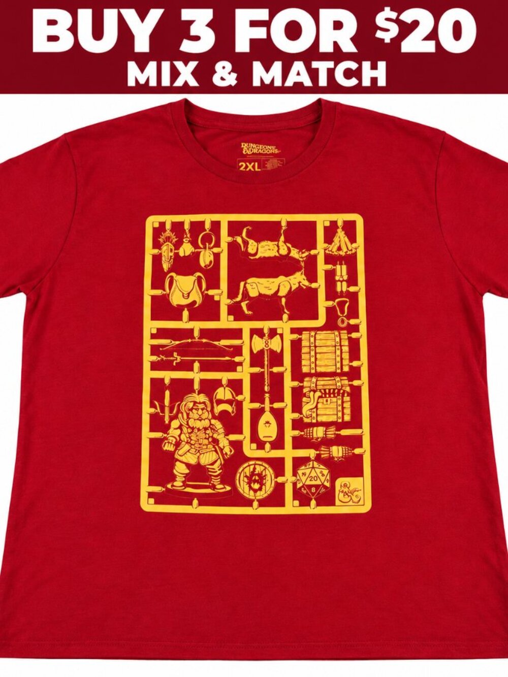 Dungeons & Dragons Cinnamon Red Gold Graphic T-Shirt 2XL Loot Crate Exclusive